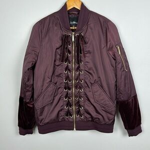 Sam Edelman Zip Up Jacket w Velour Details in Wine. Size Small.